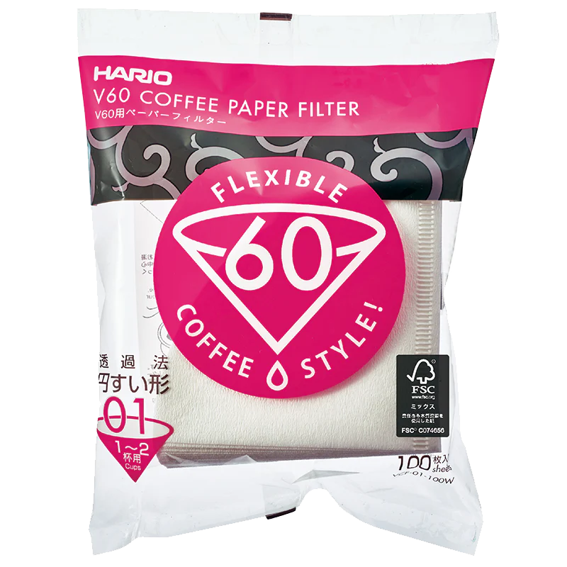 Hario V60 filterpapier, maat 01, 100 stuks, wit