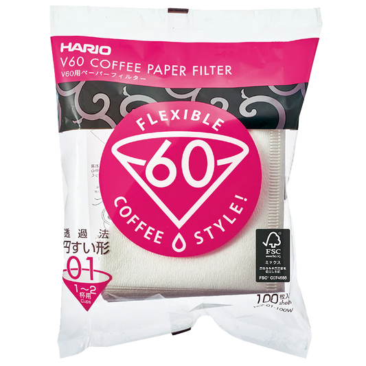 Hario V60 filterpapier, maat 01, 100 stuks, wit